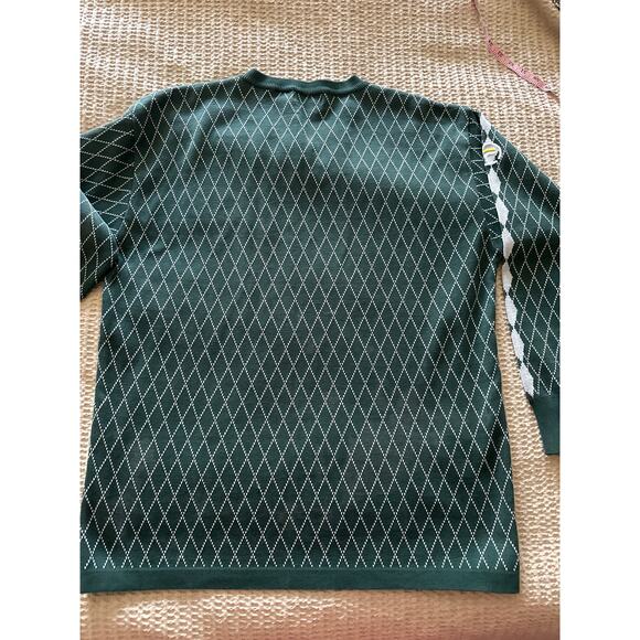 Vintage Fila Argyle Sweater Mens XL Green White V Neck Knit Pullover - Picture 7 of 9